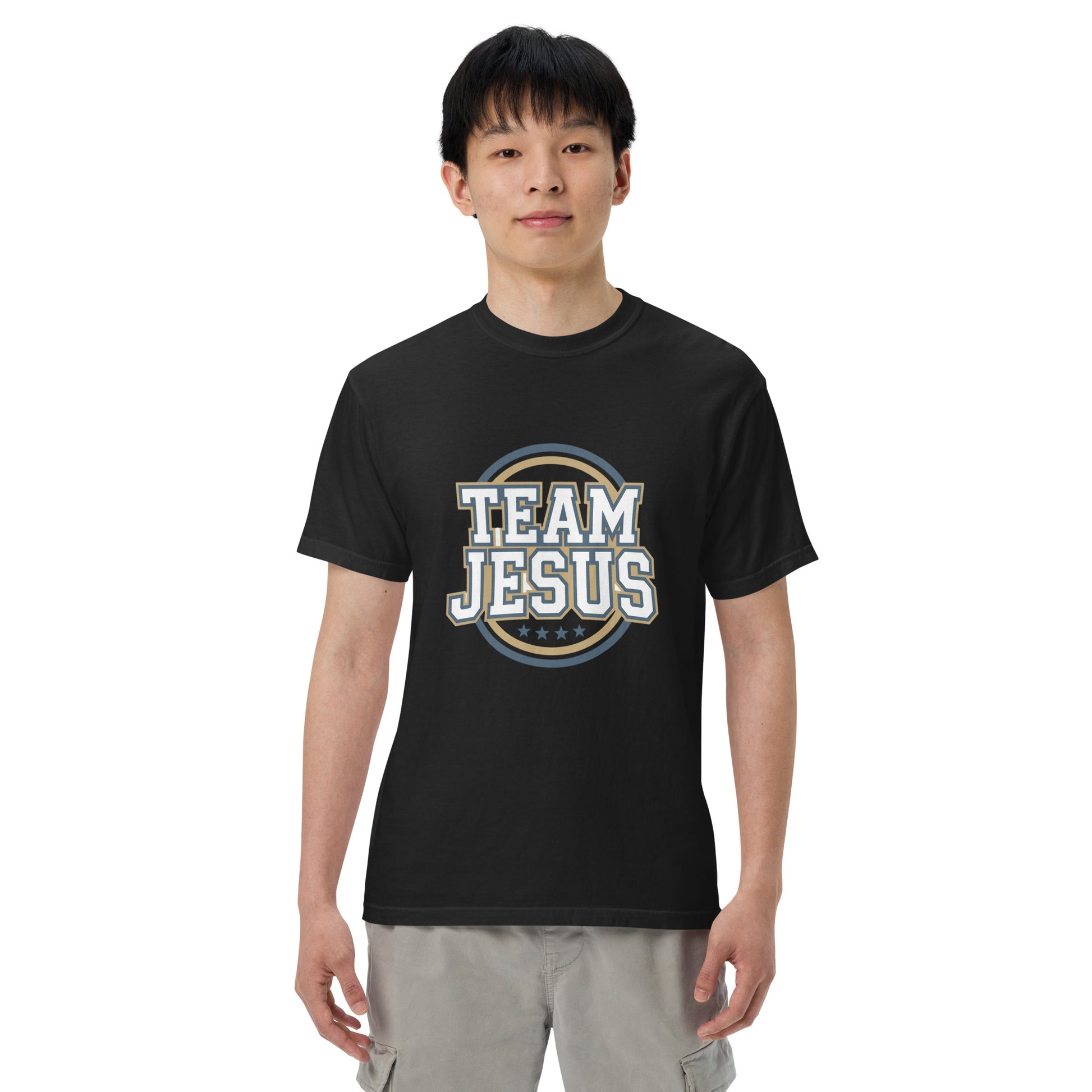 Men’s Christian heavyweight t-shirt Team Jesus Romans 8:31