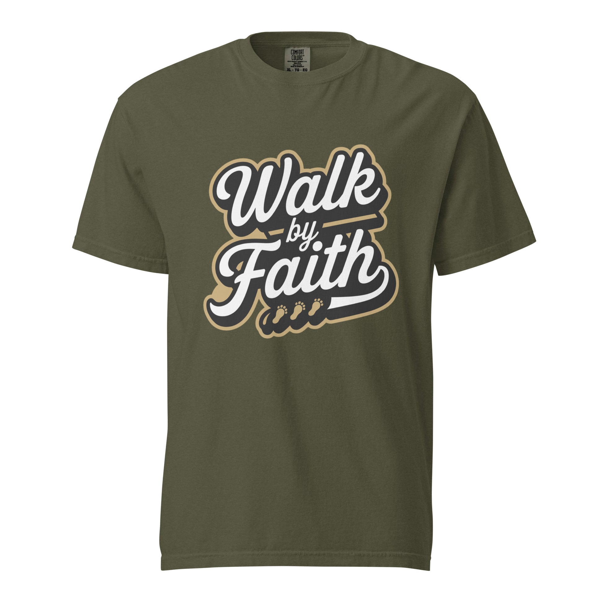 Men’s Christian heavyweight t-shirt Walk by Faith 2 Corinthians 5:7