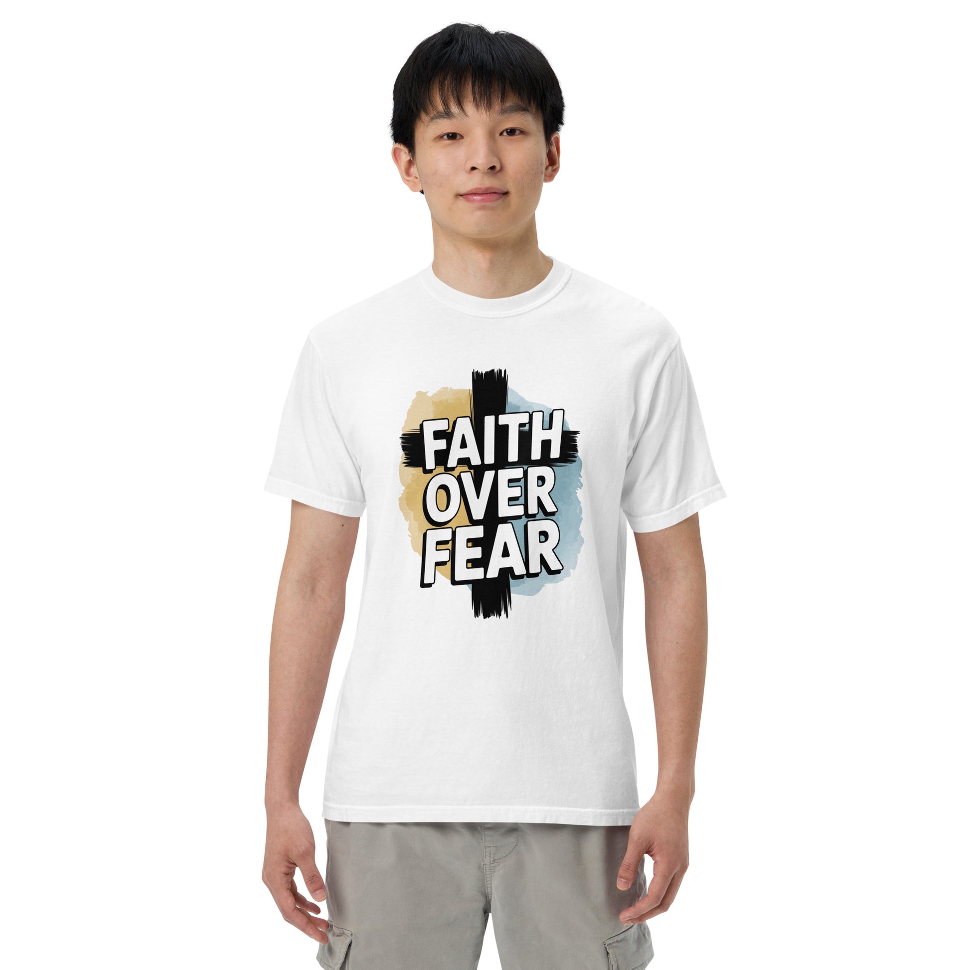 Garment-dyed men’s Christian shirt bold Scripture design