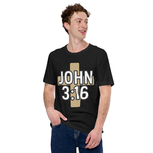 Men’s Christian t-shirt John 3:16 Bible verse design