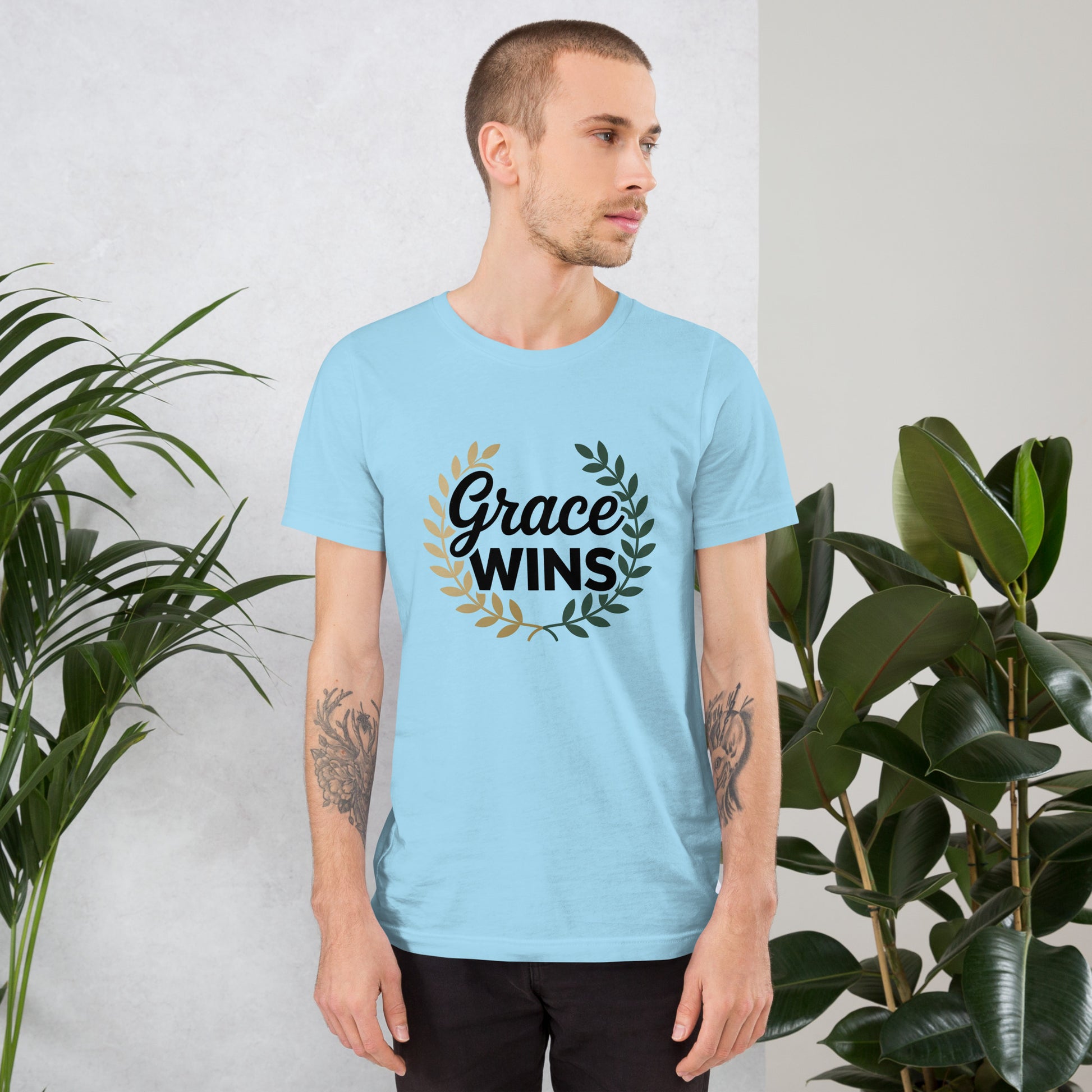 Men’s Christian t-shirt Grace Wins design