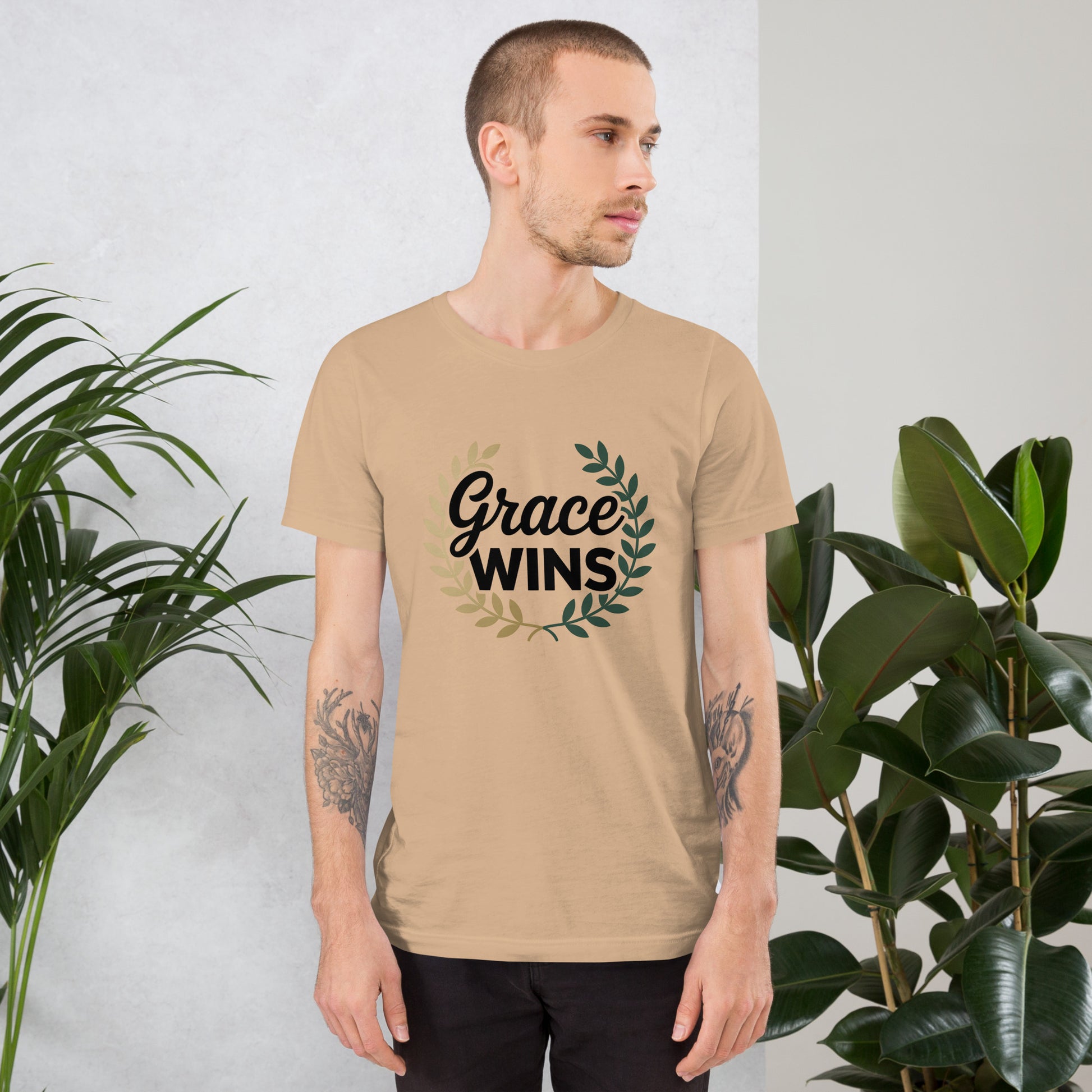 Men’s Christian t-shirt Grace Wins design