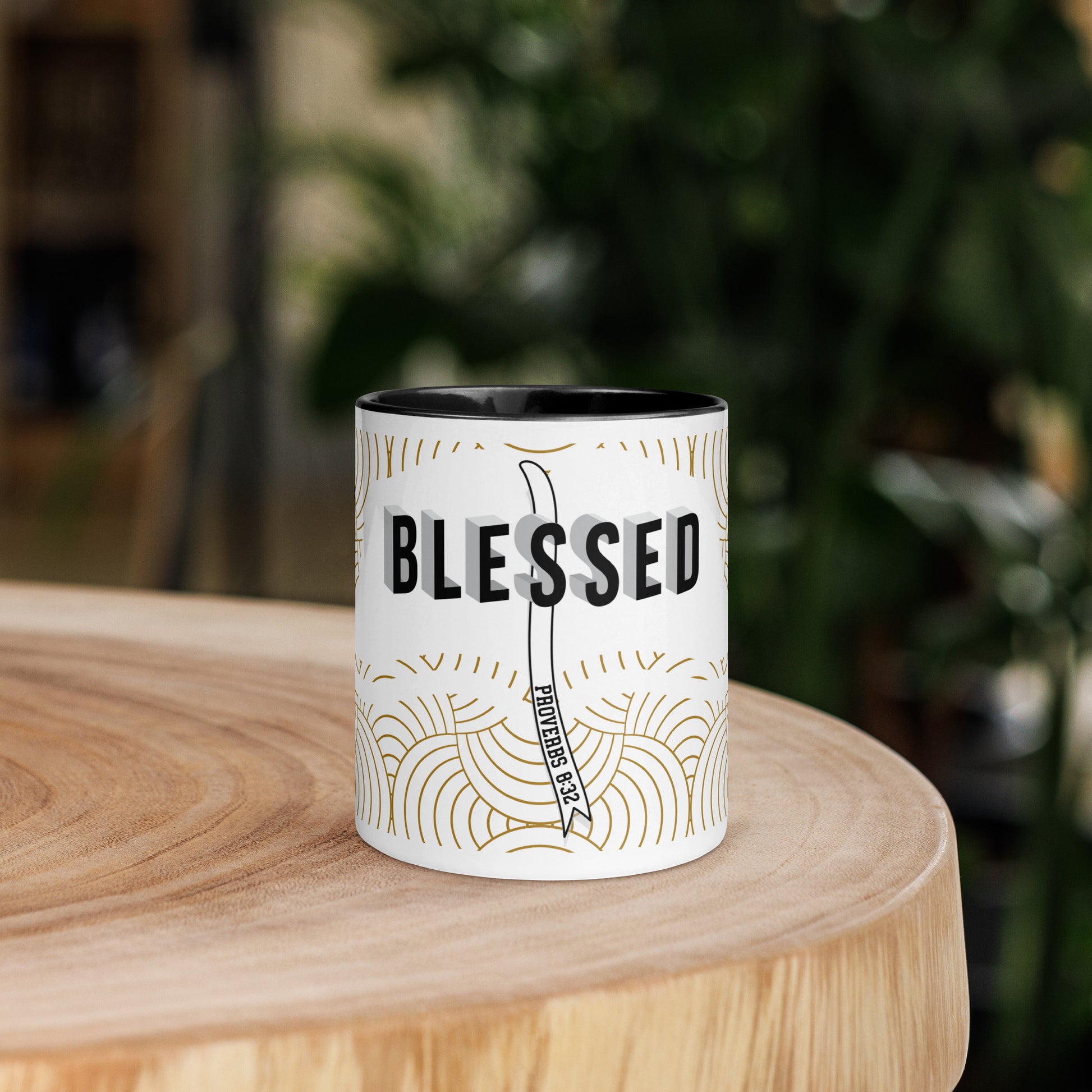 Christian mug with colorful interior and faith-inspired design