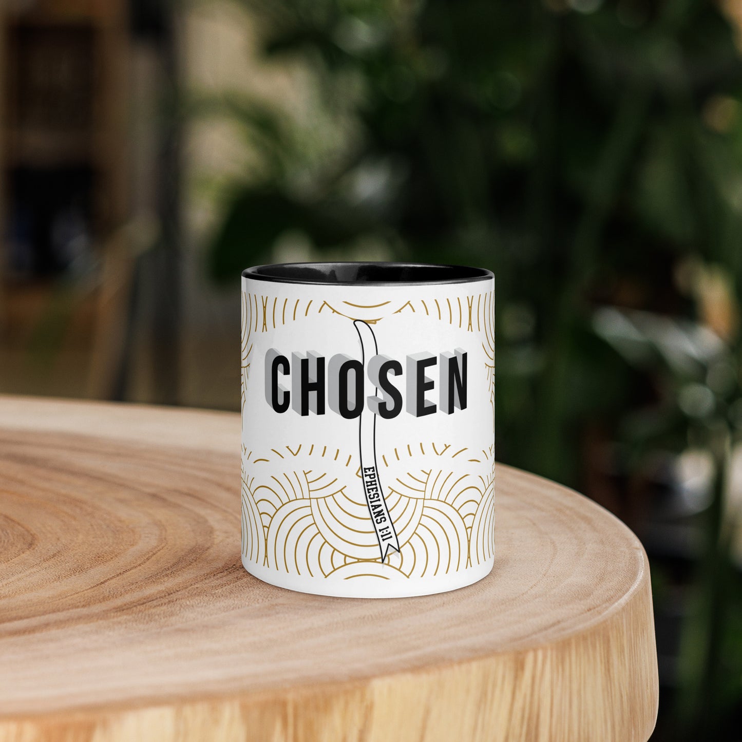 Christian mug with colorful interior and faith-inspired design