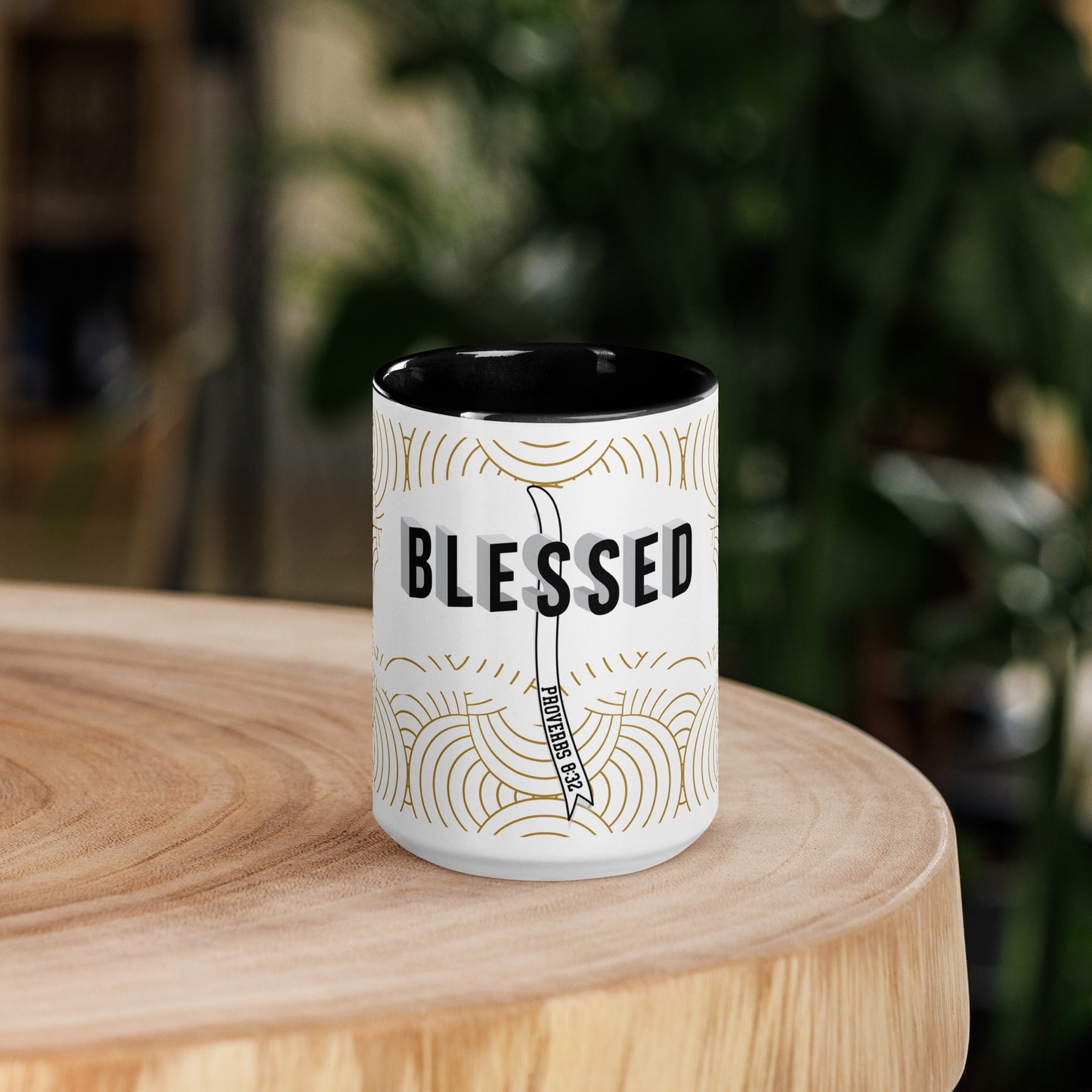 Christian mug with colorful interior and faith-inspired design