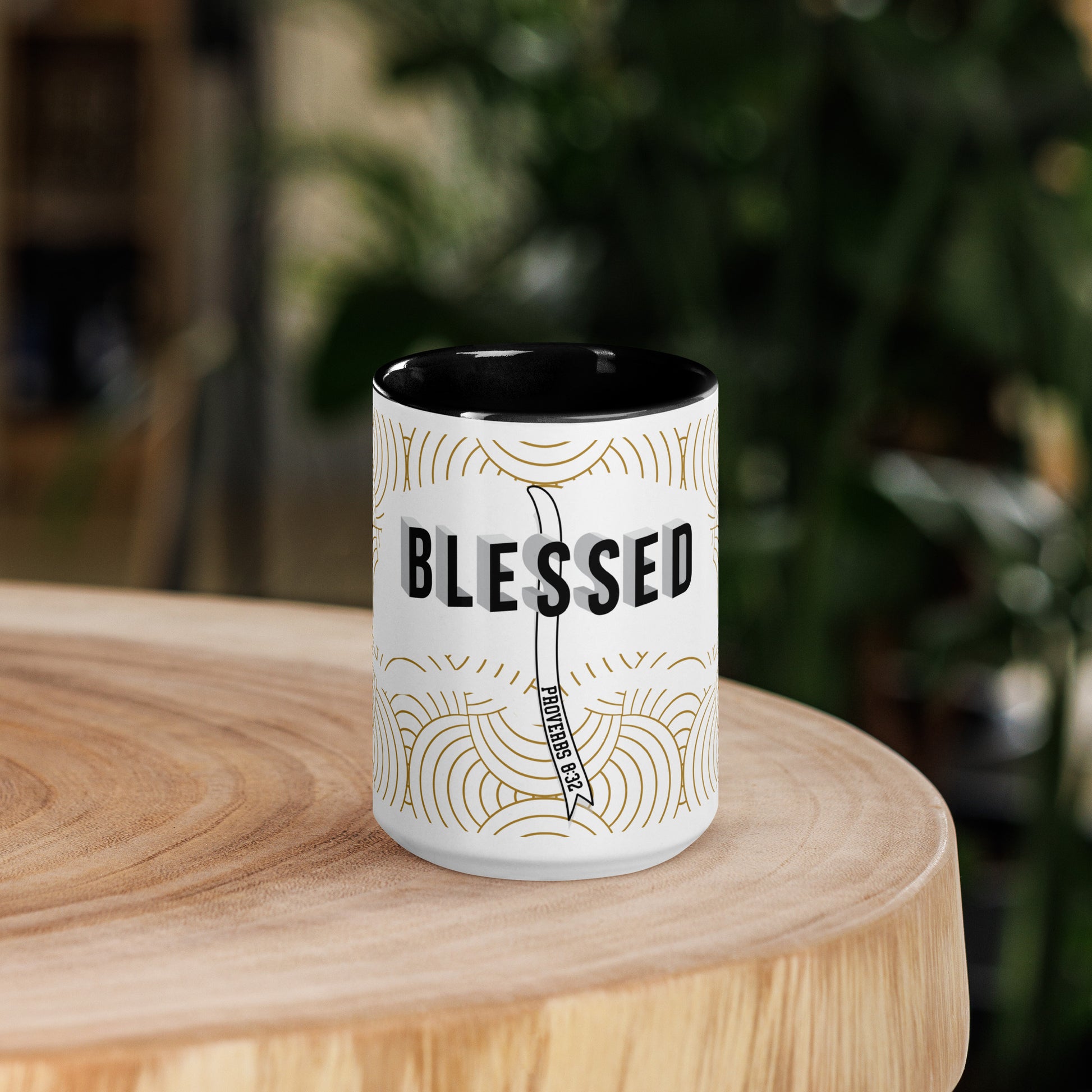 Christian mug with colorful interior and faith-inspired design