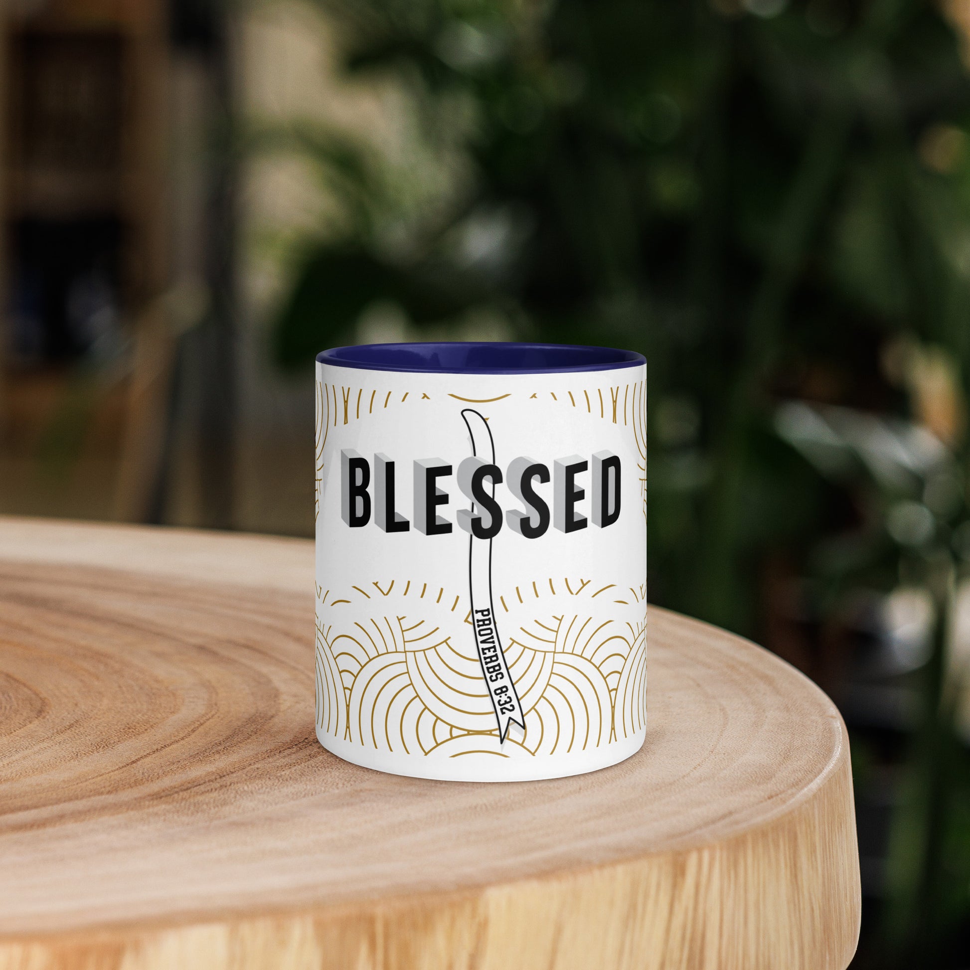 Christian mug with colorful interior and faith-inspired design