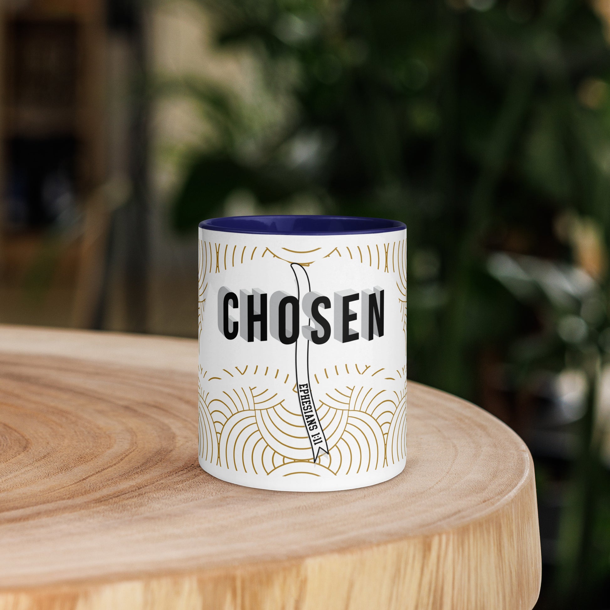 Christian mug with colorful interior and faith-inspired design