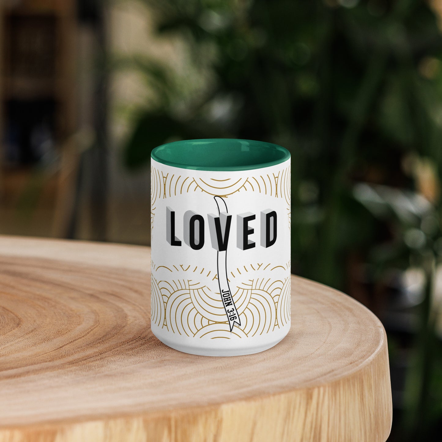 Ceramic faith mug with color inside, dishwasher and microwave safe