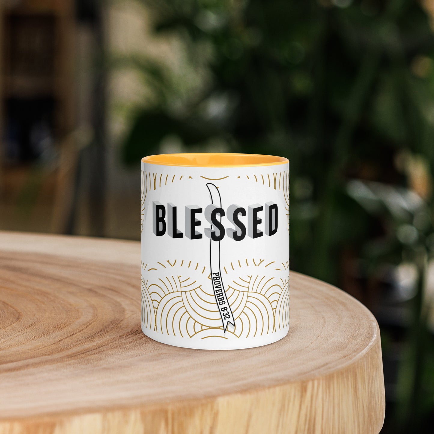 Faith-based tea cup with color inside and inspirational design