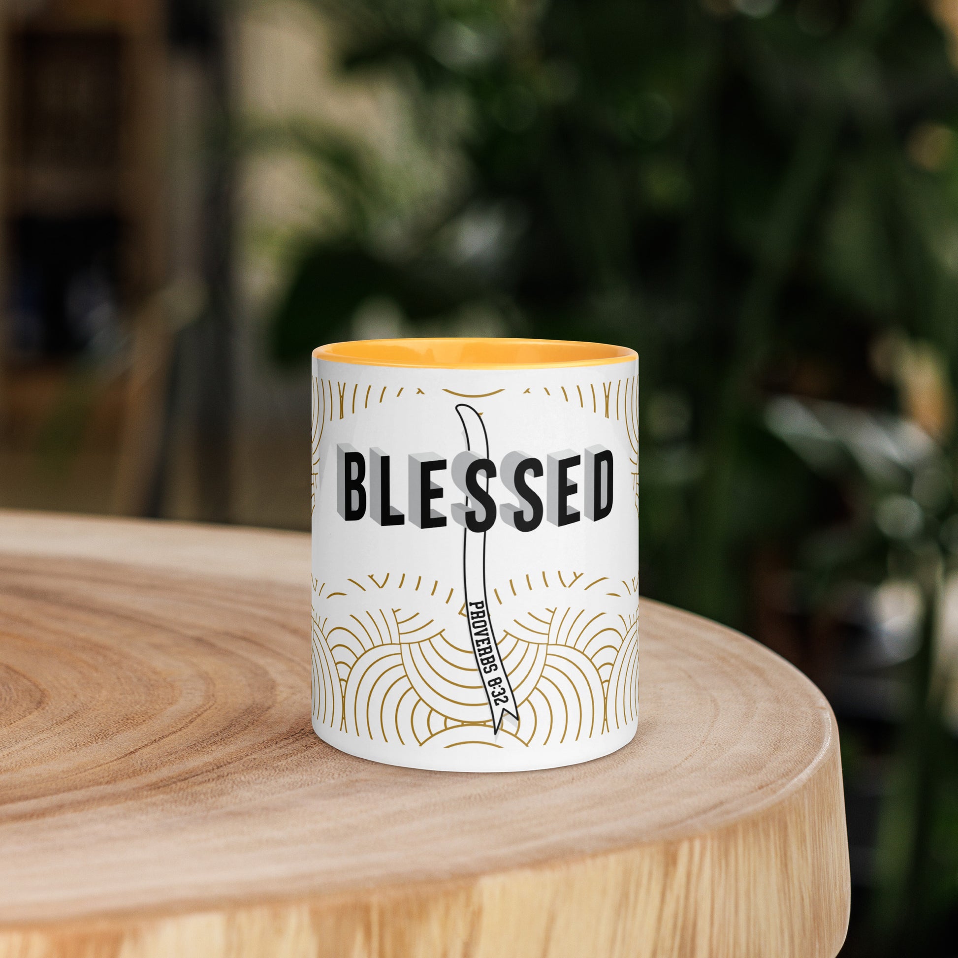 Faith-based tea cup with color inside and inspirational design