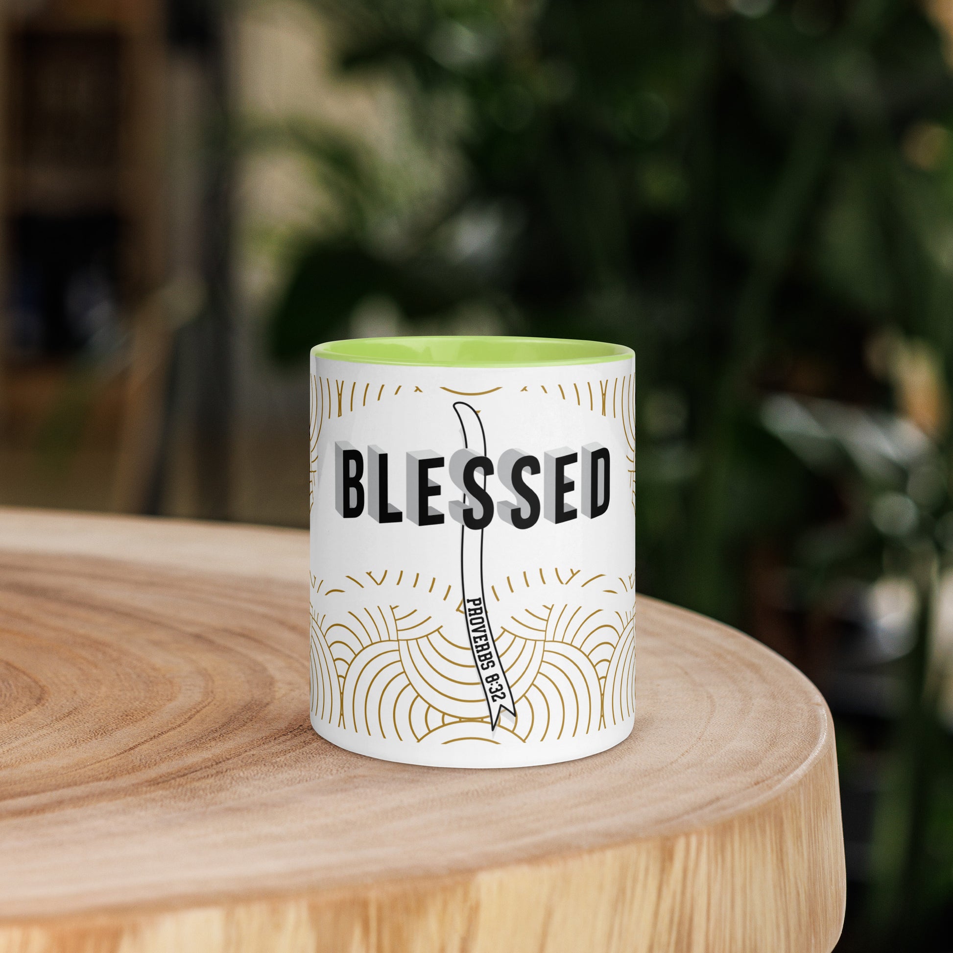 Faith-based tea cup with color inside and inspirational design