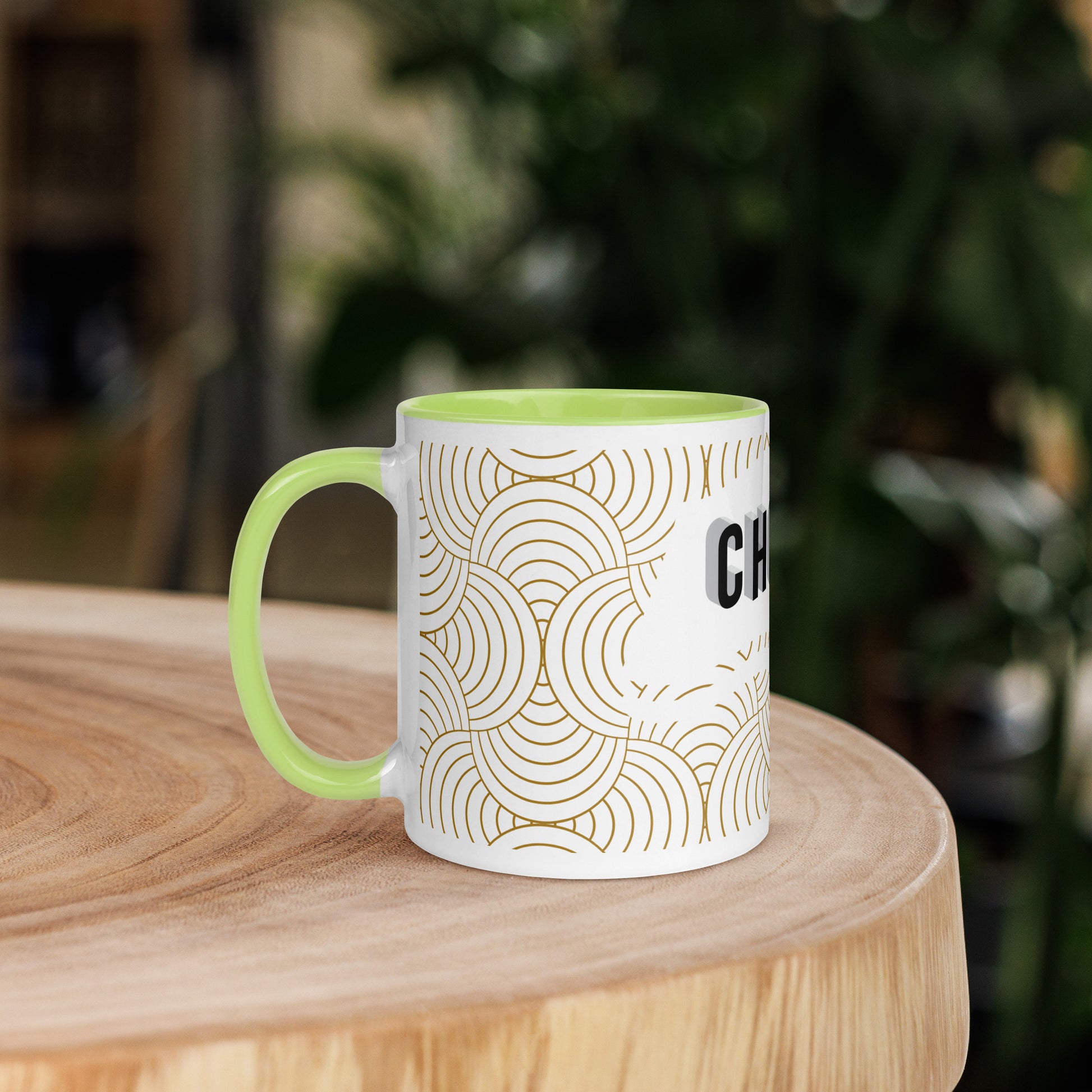 Faith-based tea cup with color inside and inspirational design