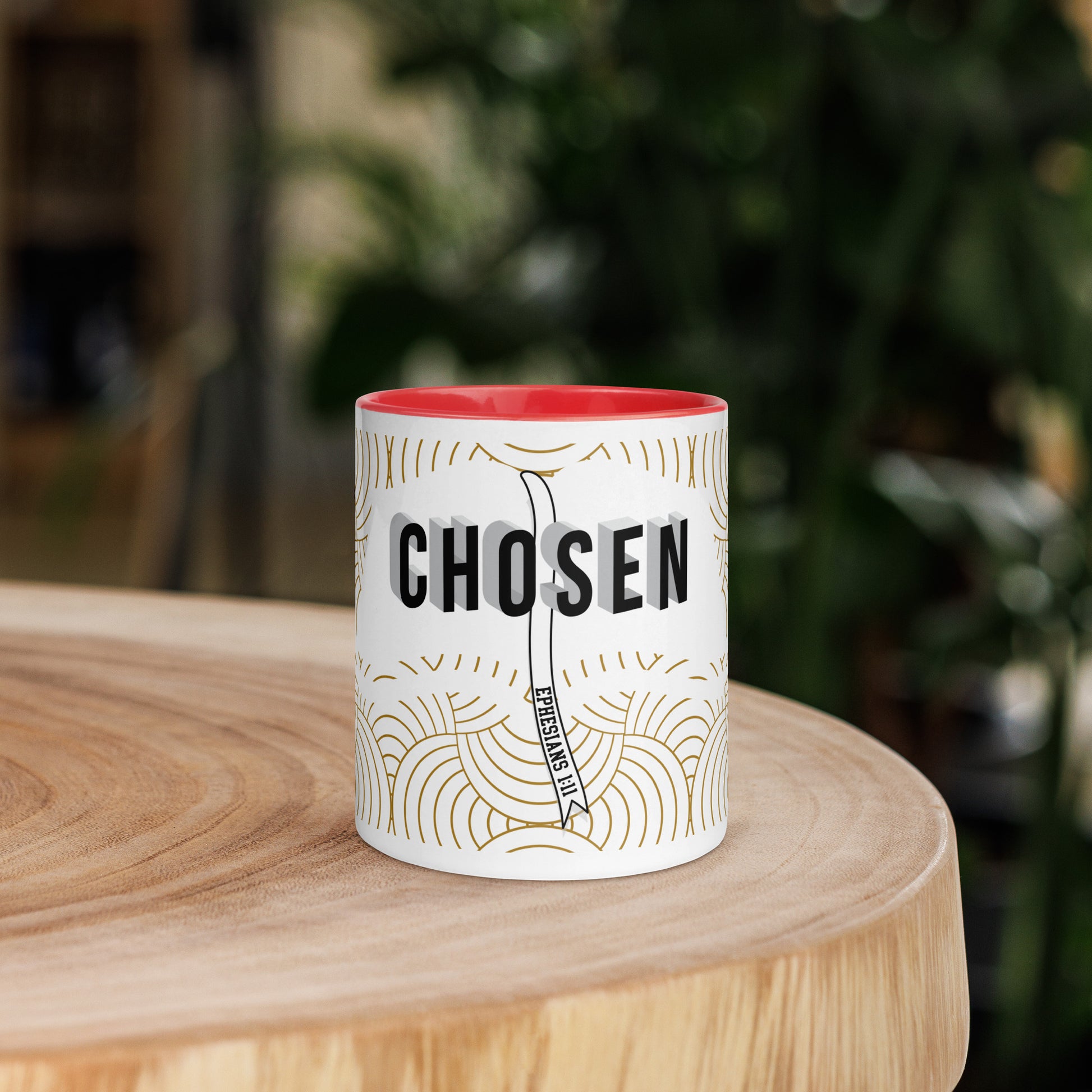 Christian mug with colorful interior and faith-inspired design