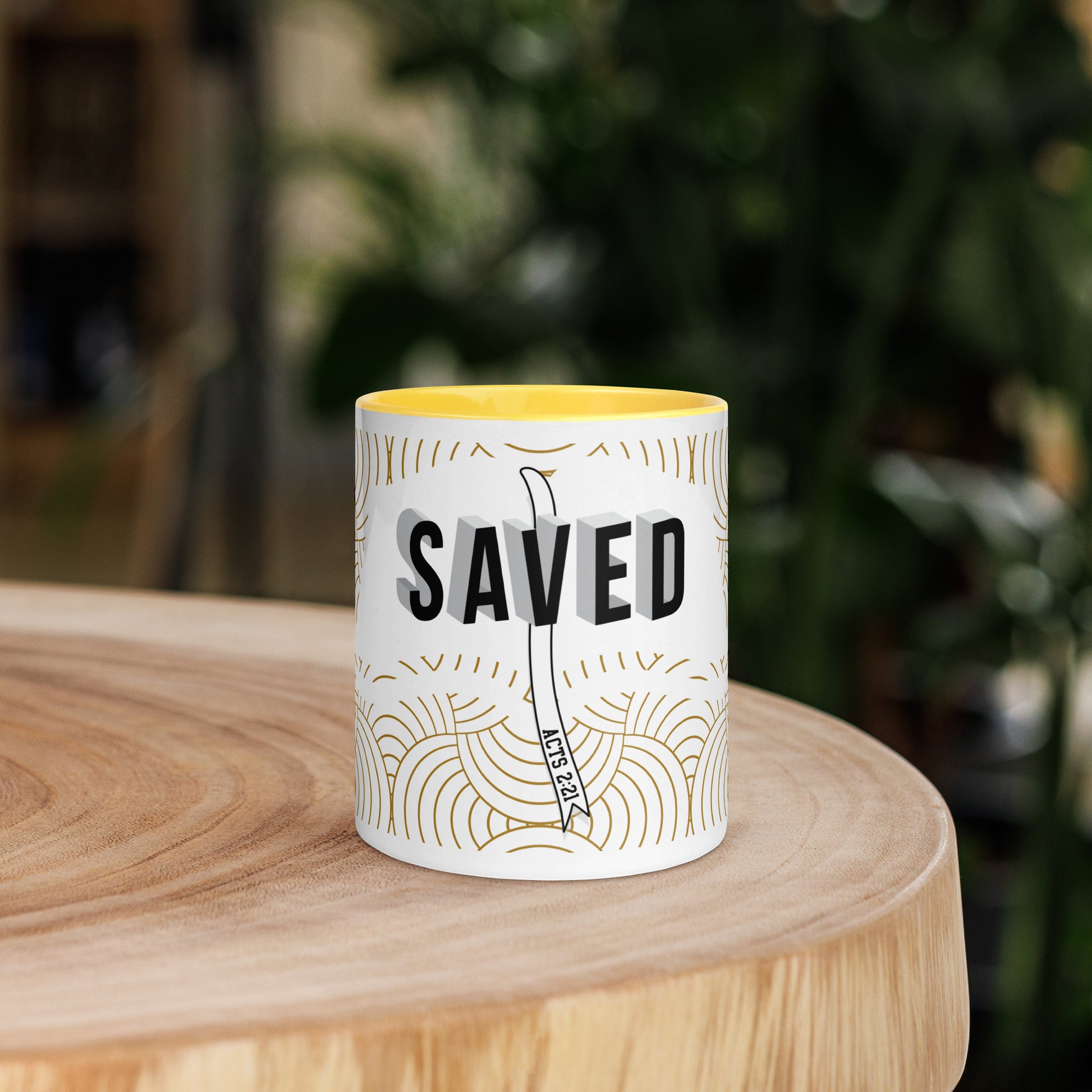 Faith-based tea cup with color inside and inspirational design