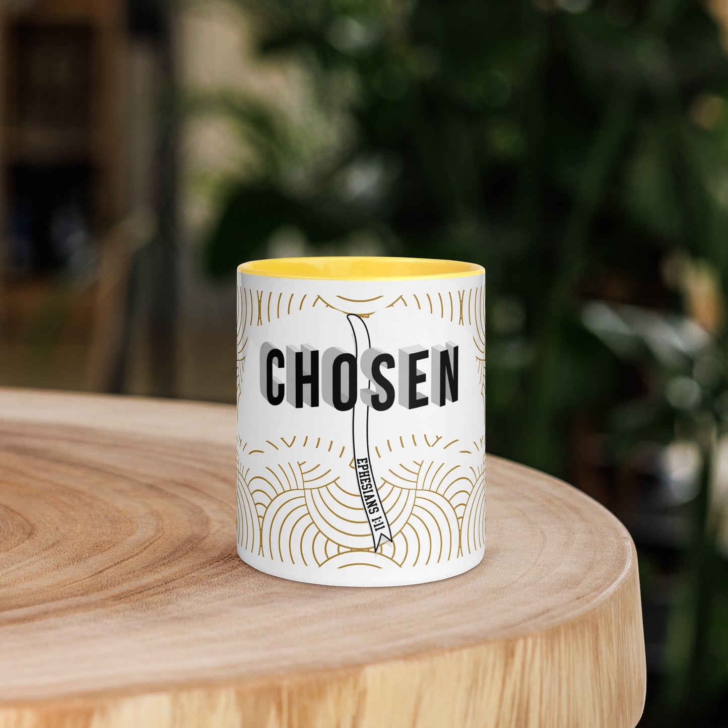 Faith-based tea cup with color inside and inspirational design