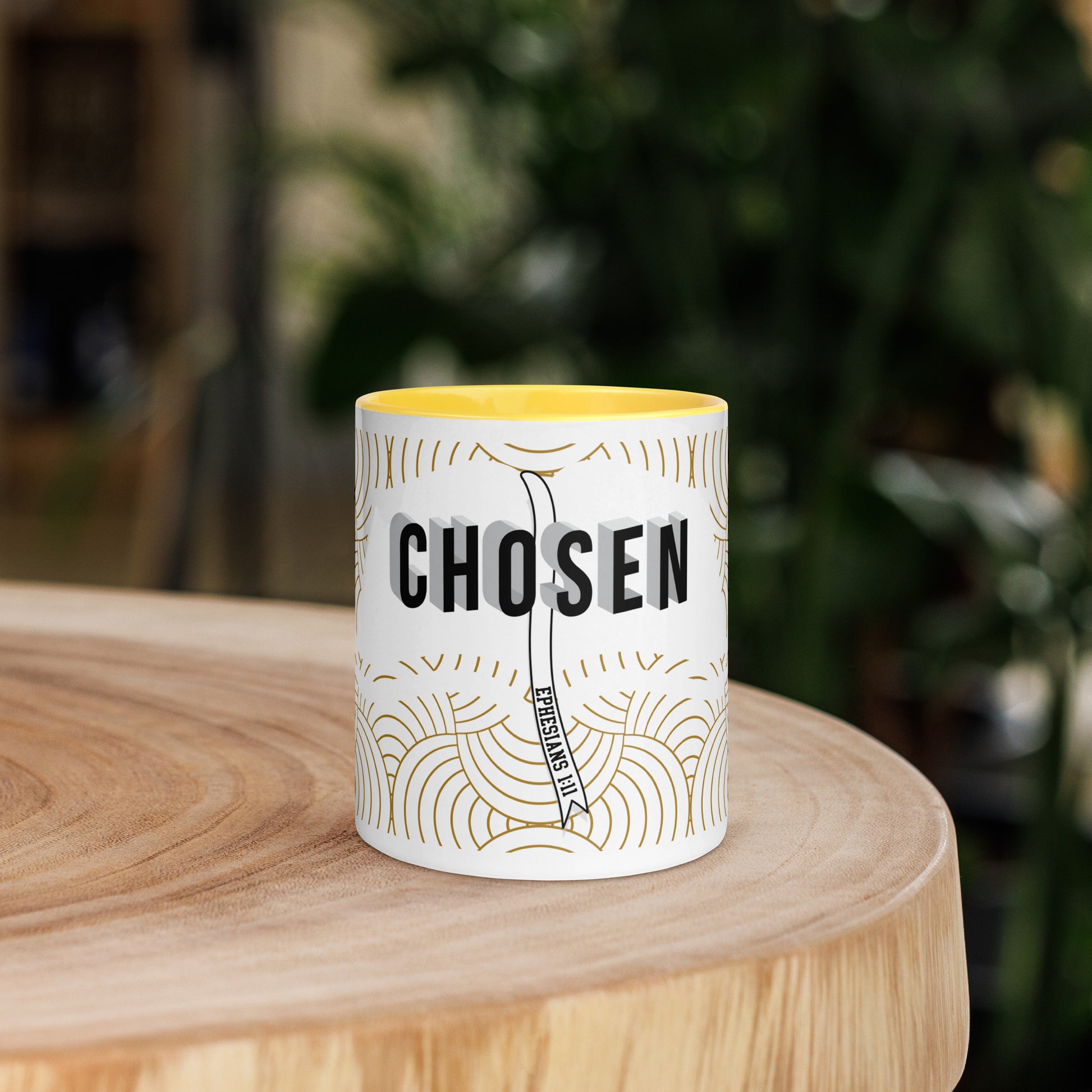 Faith-based tea cup with color inside and inspirational design