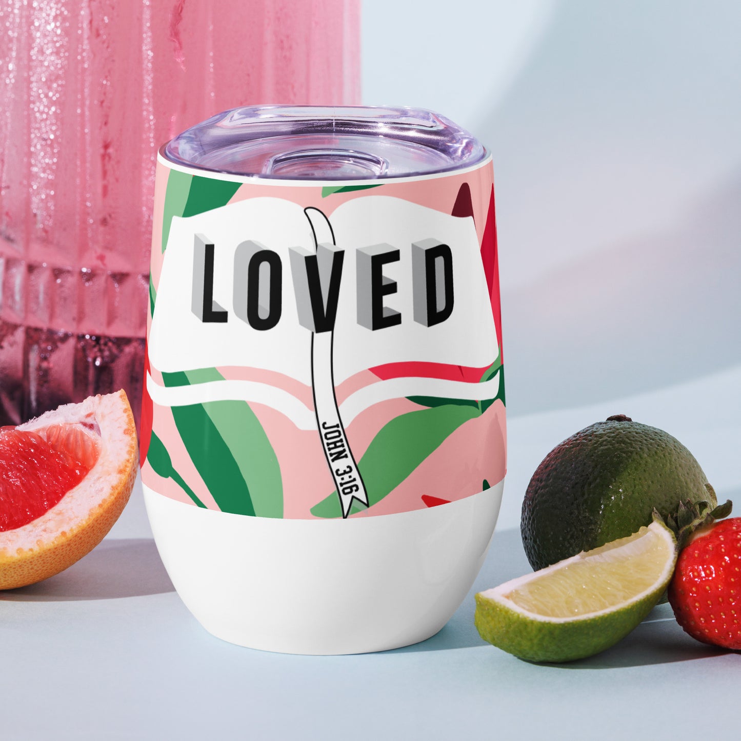 Christian juice tumbler with stainless steel, double-wall insulation