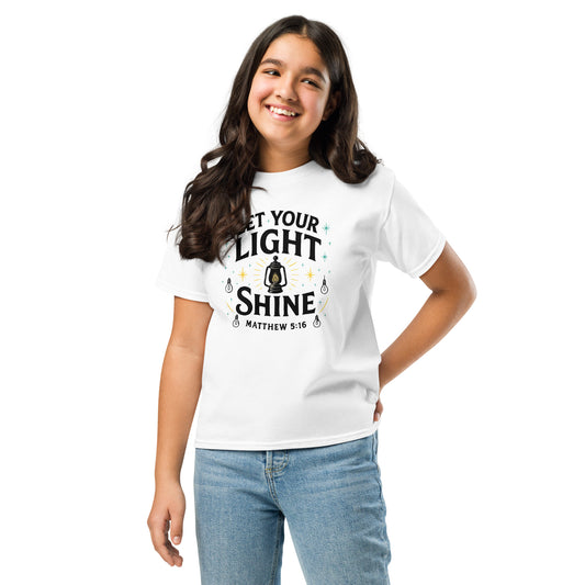 Girls youth Christian t-shirt Let Your Light Shine