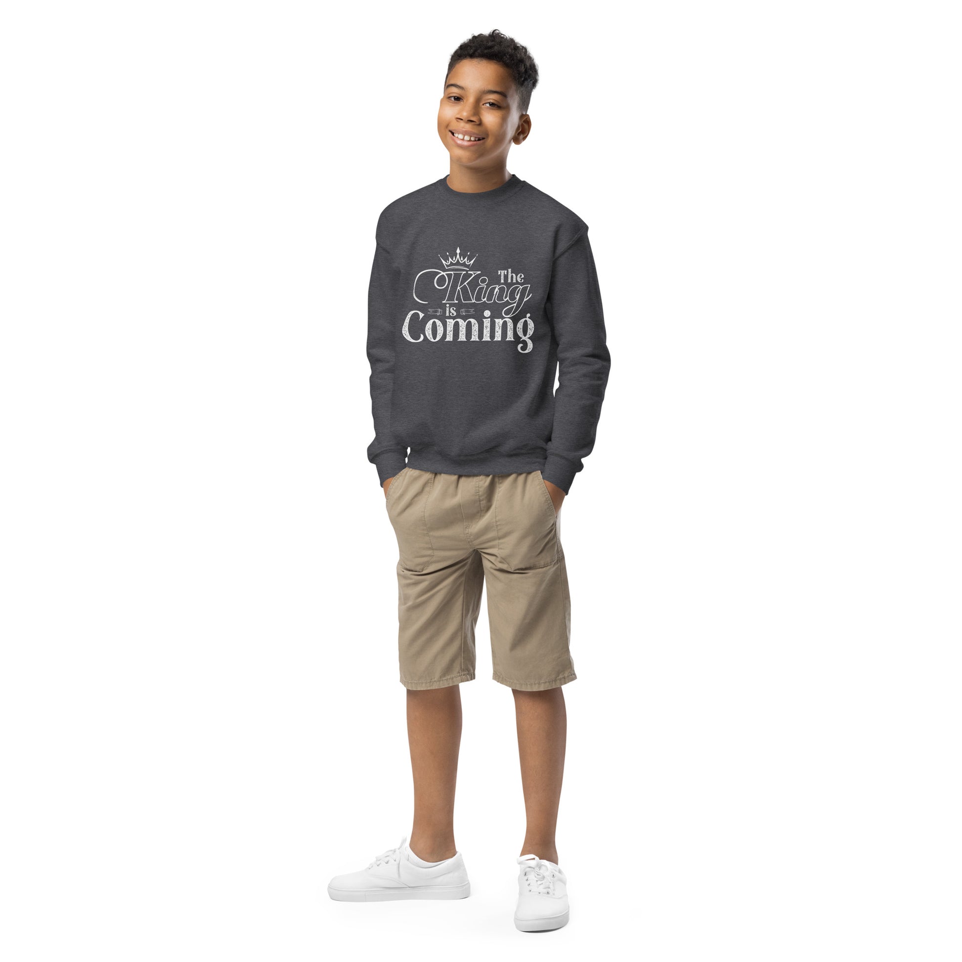 Faith-based youth sweatshirt with double-needle stitching
